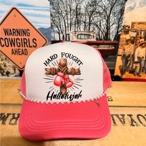 Hard Fought Hallelujah Pink Trucker Hat with Pearls